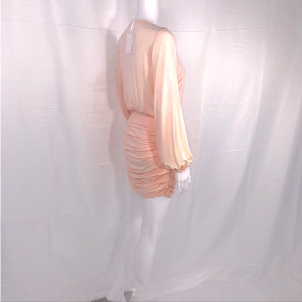 YF&B Peachy Pink Single Button Crossover Front LS Sides Ruched Mini Dress SzS - Picture 13 of 16